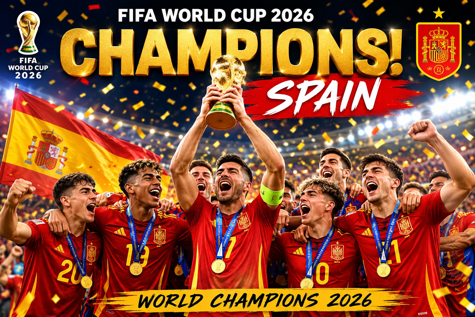 FIFA World Cup 2026 Winner, Spain, Argentina, World Cup Trophy, Full Match Report, and Highlights.